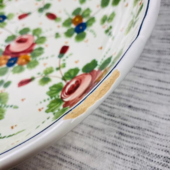 Vintage Castelli Italian Hand-Painted Floral Rose Serving Bowl Dish 10.5" Signed - Picture 3 of 5